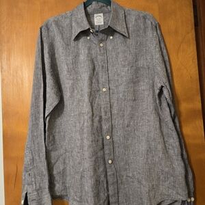 Brooks Brothers Regent Linen Slate Blue Long Sleeve Button Down Shirt Size L